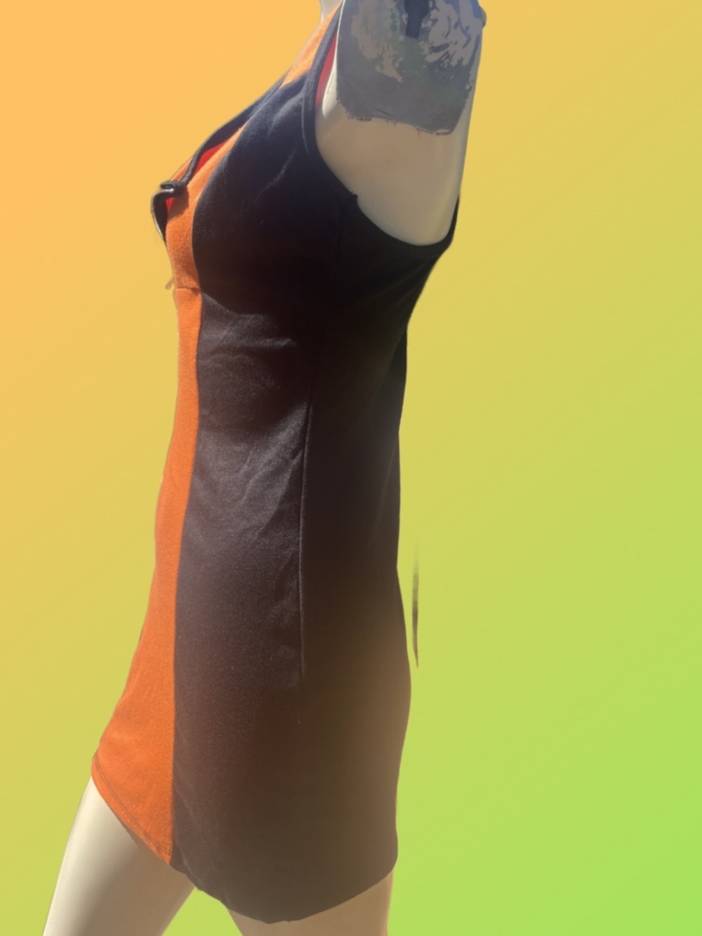 Vintage Sleeveless Orange & Black Zip-Front Bodycon Dress - Picture 5 of 10